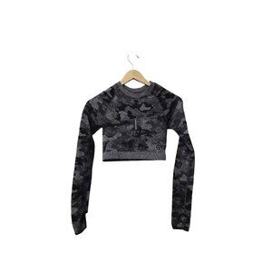 GYMSHARK Women’s Adapt Crop Top Seamless Long Sleeve Camo Print Size Small